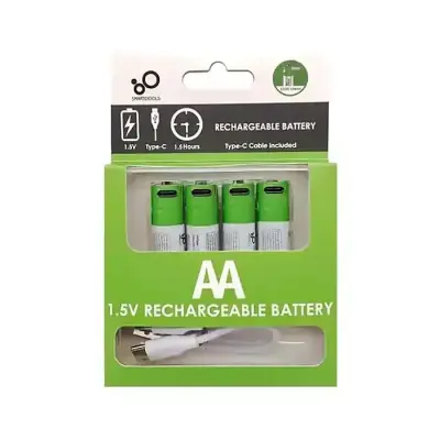 Smartoools 1.5V Type-C Rechargeable Batteries AA (4-Pack) With Type-C Cable